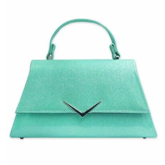 Rumbler Handbag in Mint Seafoam Sparkle with crossbody strap Pinup Rockabilly - Picture 1 of 8